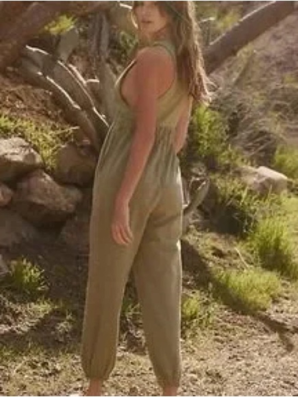 Free People Beach Olive Green Jumpsuit Boho Relaxed Kyle One Piece Summer Romper - Picture 2 of 13